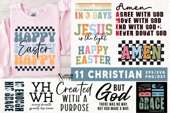 11 Retro Christian SVG Bundle. Scripture T-Shirt Designs