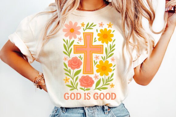 God is Good Floral Christian Cross Png