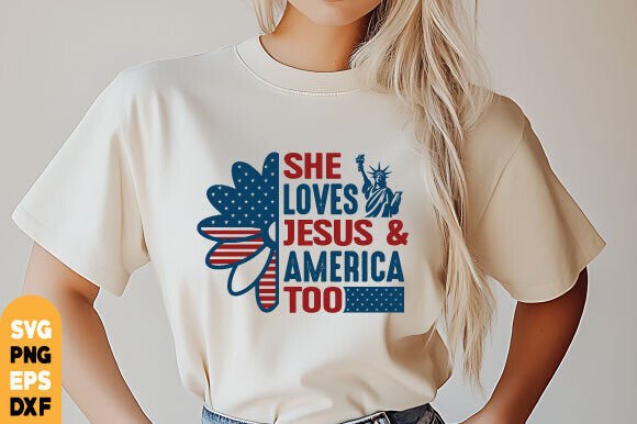 She Loves Jesus America Too Png, USA T-Shirt Designs