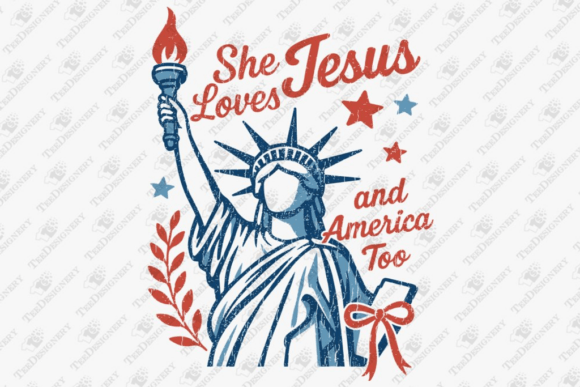 She Loves Jesus and America Too Patriot T-Shirt Designs